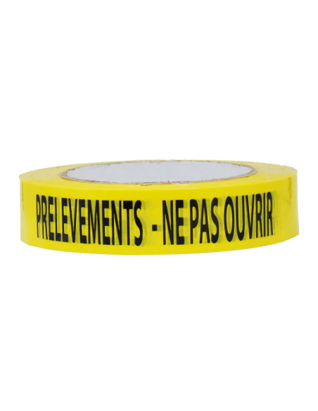 Ruban adhésif jaune "prélèvements ne pas ouvrir"
