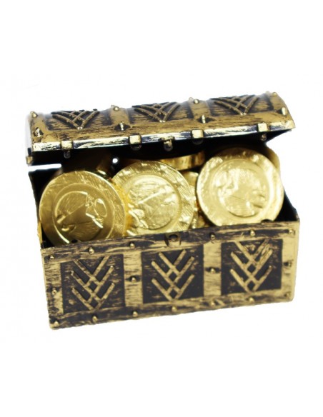 Coffret pirate remplie de pièces d'or en chocolat.