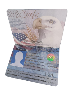 Passeport des Etats-Unis avec un hologramme collé dessus.