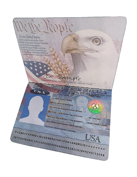 Passeport des Etats-Unis avec un hologramme collé dessus.
