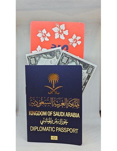 Passeport diplomatique d'Arabie Saoudite avec billet d'avion et dollars