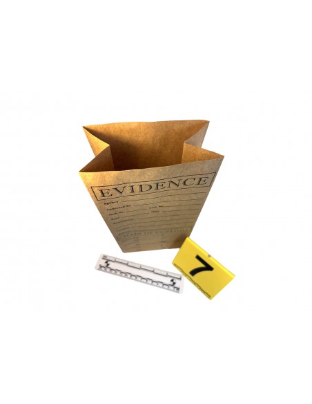Sacs pour la collecte d’indice en papier kraft cartonné debout avec réglette et un plot numéro 7 vu de haut